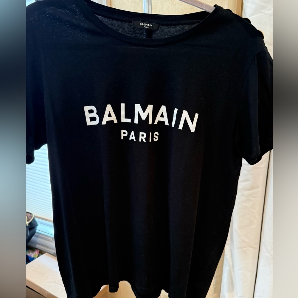 Balmain Black Tee with White Paris Logo